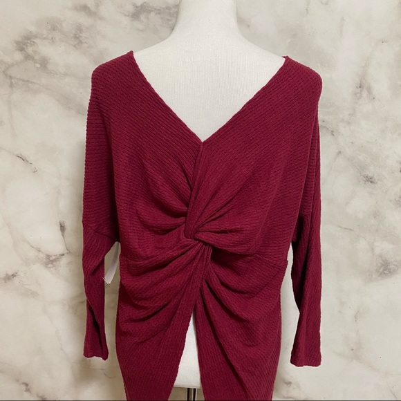 1.STATE Deep Rouge Knot Back Waffle Knit Top - Picture 6 of 11